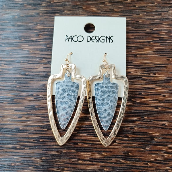 Beautiful Two Tone Hammer Flat Arrowhead Earrings