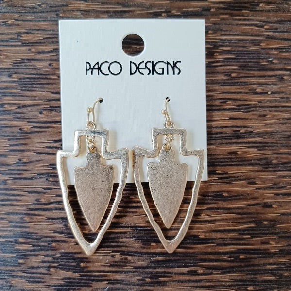 Flat Matte Arrowhead Earrings Gold or Silver