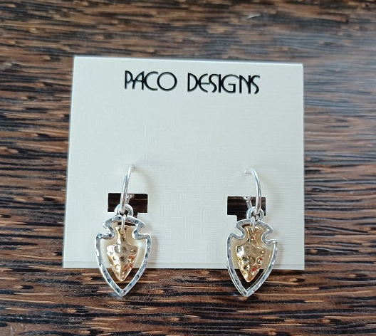 Dainty Hammered Two Tone Arrowhead Earrings. GO KC CHIEFS!