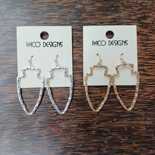 Gorgeous Matte Gold or Silver Arrowhead Earrings. GO KC CHIEFS!