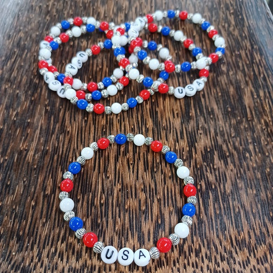 USA Red, White, Blue  Beaded Bracelet