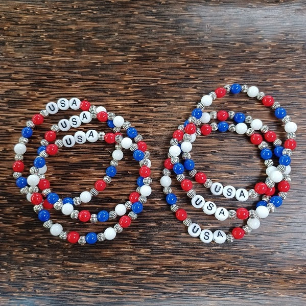 USA Red, White, Blue  Beaded Bracelet