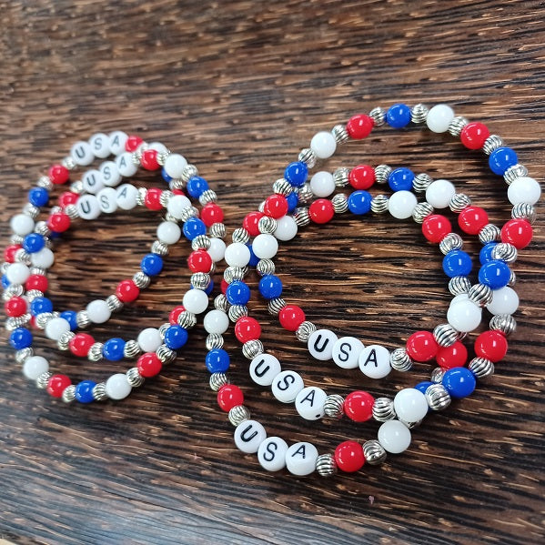 USA Red, White, Blue  Beaded Bracelet