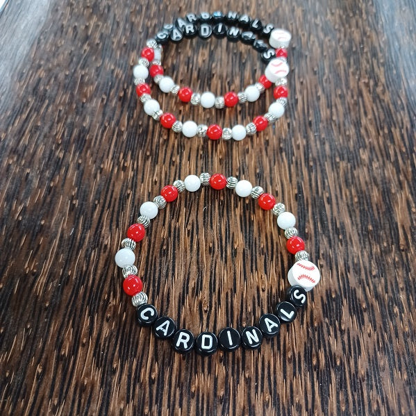 Cardinals Red and White Baseball Bracelet