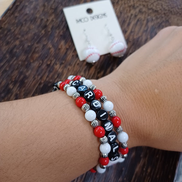 Cardinals Red and White Baseball Bracelet