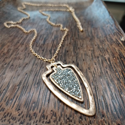 Beautiful Two Layered Druzy Quartz Arrowhead Necklace