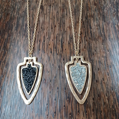 Beautiful Two Layered Druzy Quartz Arrowhead Necklace