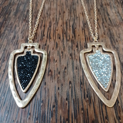 Beautiful Two Layered Druzy Quartz Arrowhead Necklace