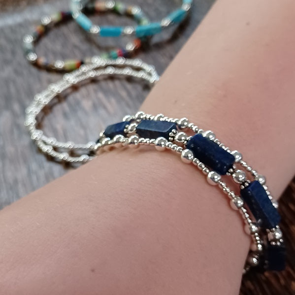 Sterling Silver Stretchy Beaded Bracelet