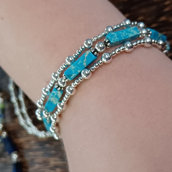 Sterling Silver Stretchy Beaded Bracelet