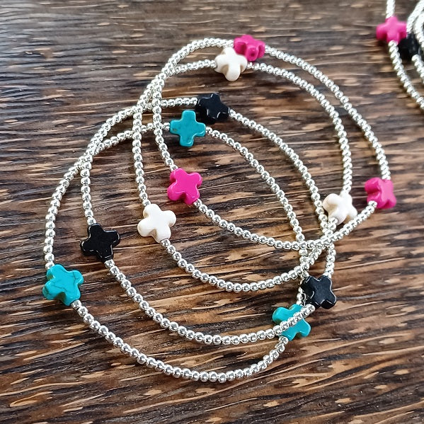 Sterling Silver and Stone Cross Faith Bracelet