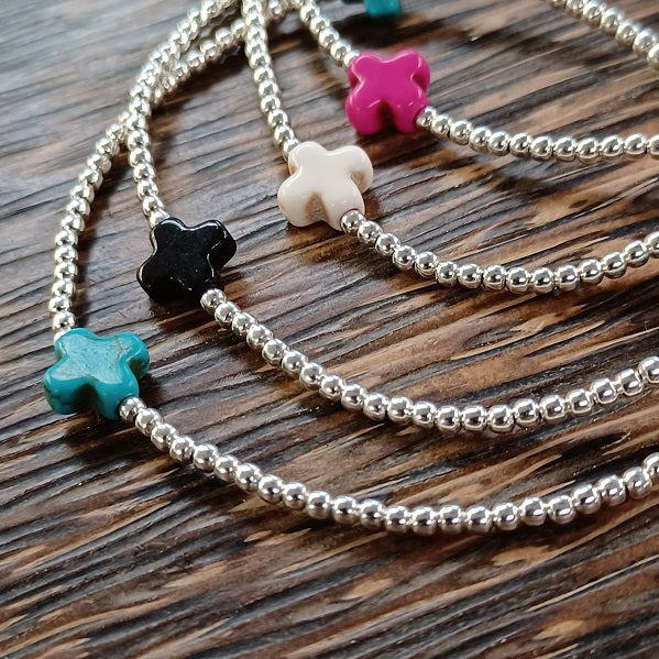 Sterling Silver and Stone Cross Faith Bracelet