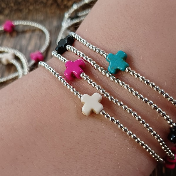 Sterling Silver and Stone Cross Faith Bracelet