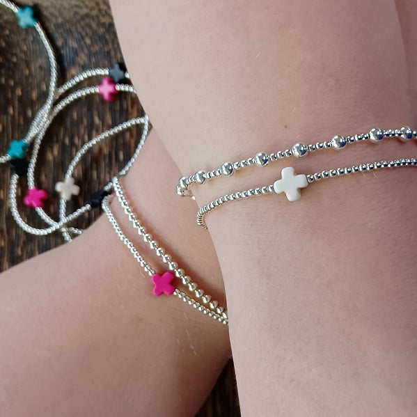 Sterling Silver Stretchy Beaded Bracelet