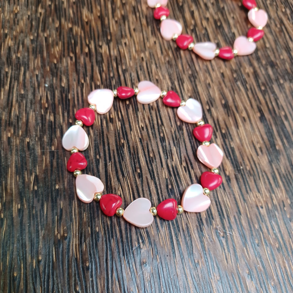 Pearl and Stone Heart Valentines Bracelet