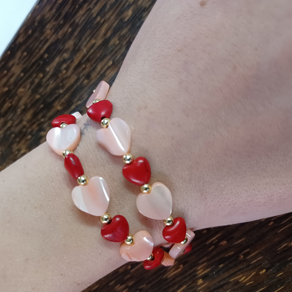 Pearl and Stone Heart Valentines Bracelet