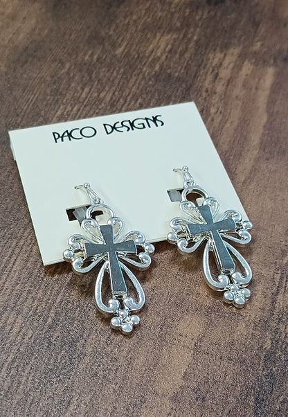 Gorgeous Cross Dangle Earrings Silver or Gold