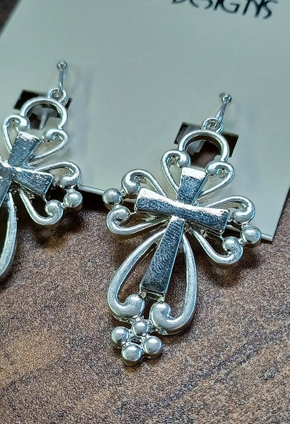 Gorgeous Cross Dangle Earrings Silver or Gold