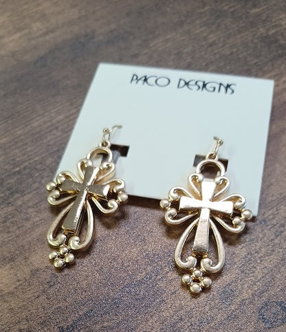 Gorgeous Cross Dangle Earrings Silver or Gold