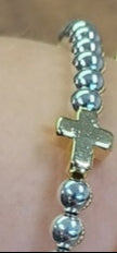 Dainty Cross Accented Gold or Silver Beaded Bracelet