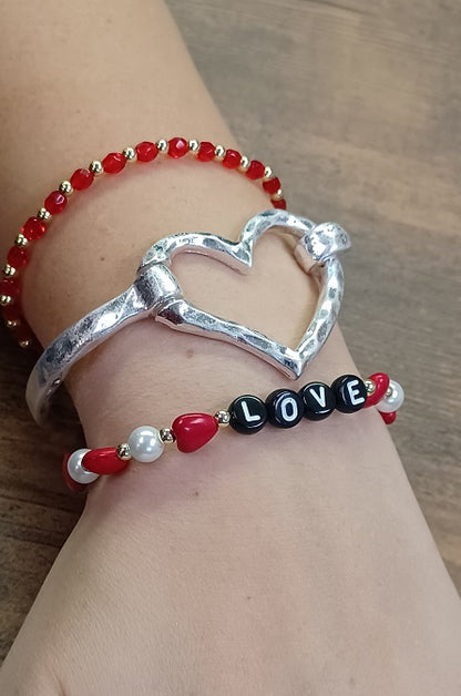 Dainty Red and Gold beaded Bracelet with Gold Heart Accent