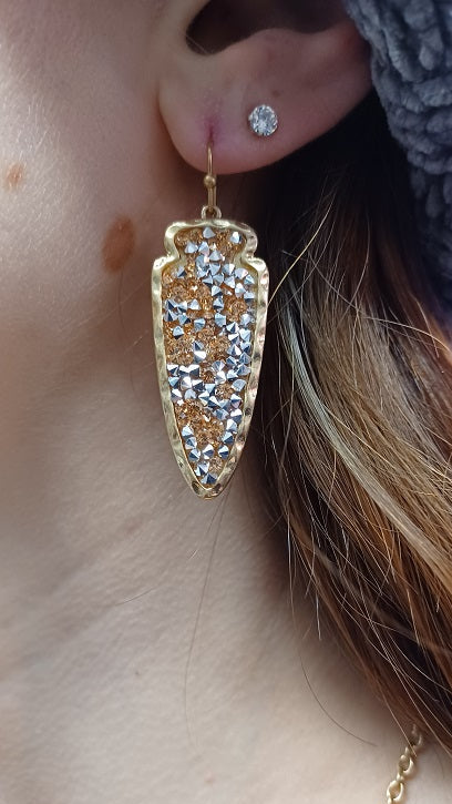 Beautiful Druzy Rose Gold and Silver Bling Arrowhead Earrings