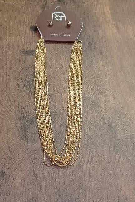 Gold Dot Dash Dot 11 'Multi Chain Necklace
