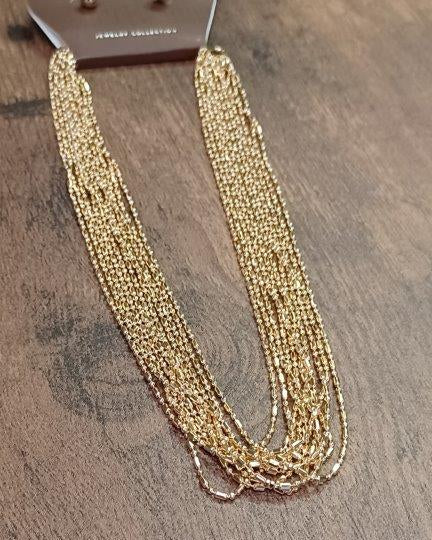 Gold Dot Dash Dot 11 'Multi Chain Necklace