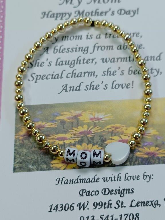 Gold Beaded Mother's Day MOM Bracelet