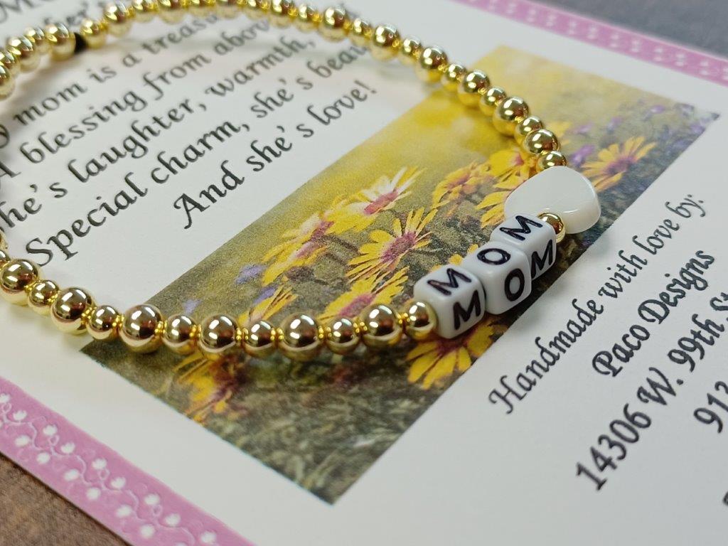 Gold Beaded Mother's Day MOM Bracelet