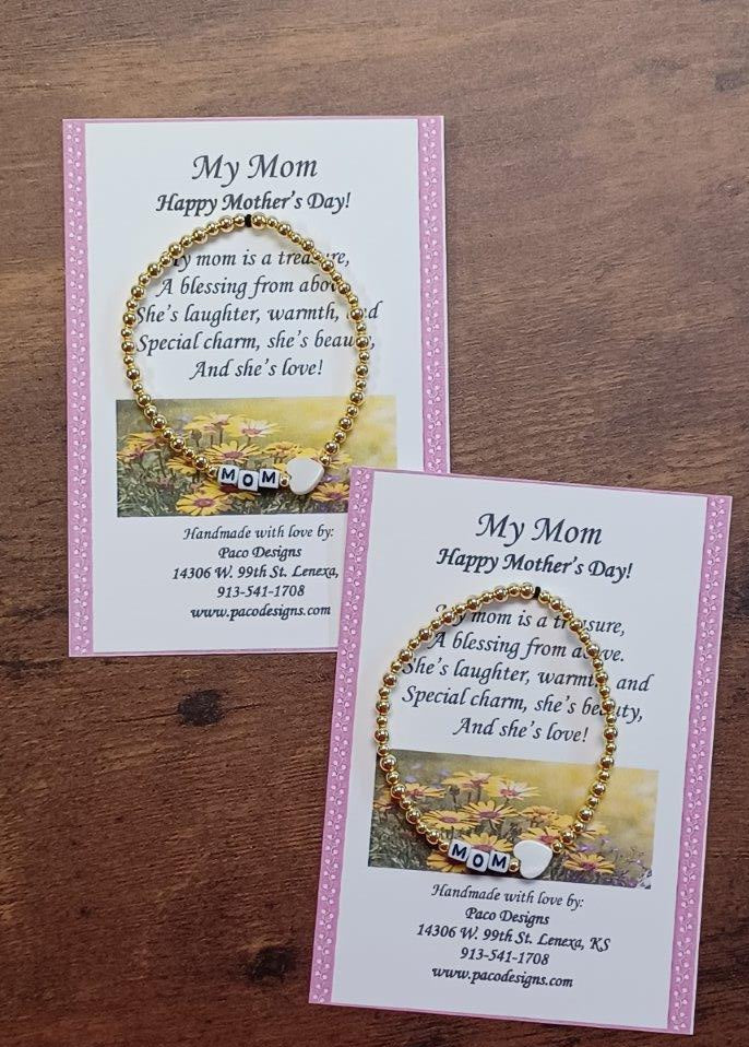 Gold Beaded Mother's Day MOM Bracelet