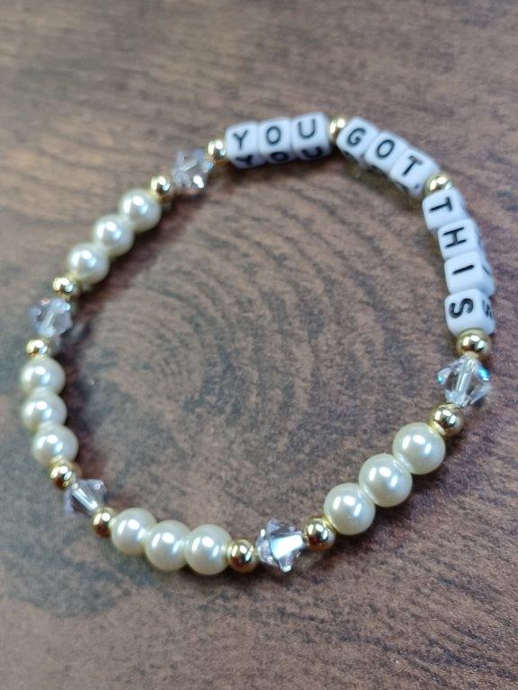 "Never Give Up" or "YOU GOT THIS" Motivational and Uplifting Pearl Bracelet