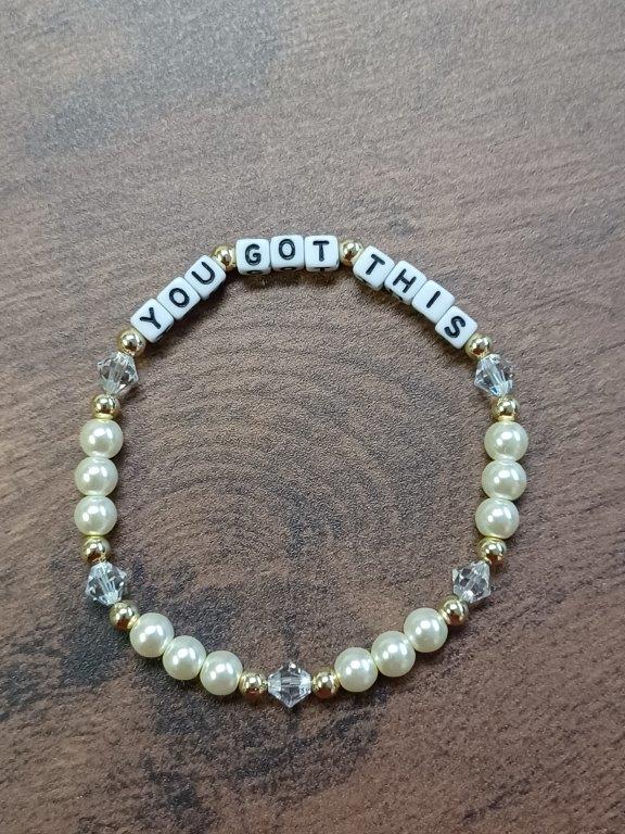 "Never Give Up" or "YOU GOT THIS" Motivational and Uplifting Pearl Bracelet