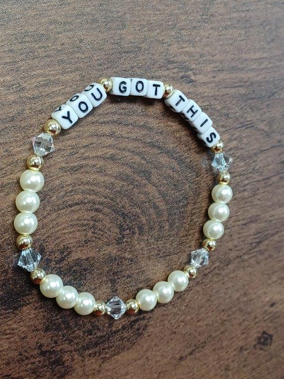 "Never Give Up" or "YOU GOT THIS" Motivational and Uplifting Pearl Bracelet