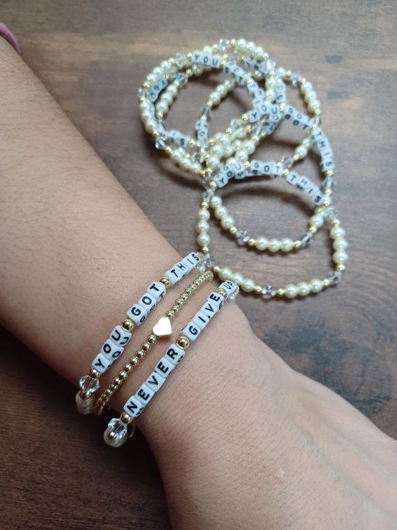 "Never Give Up" or "YOU GOT THIS" Motivational and Uplifting Pearl Bracelet