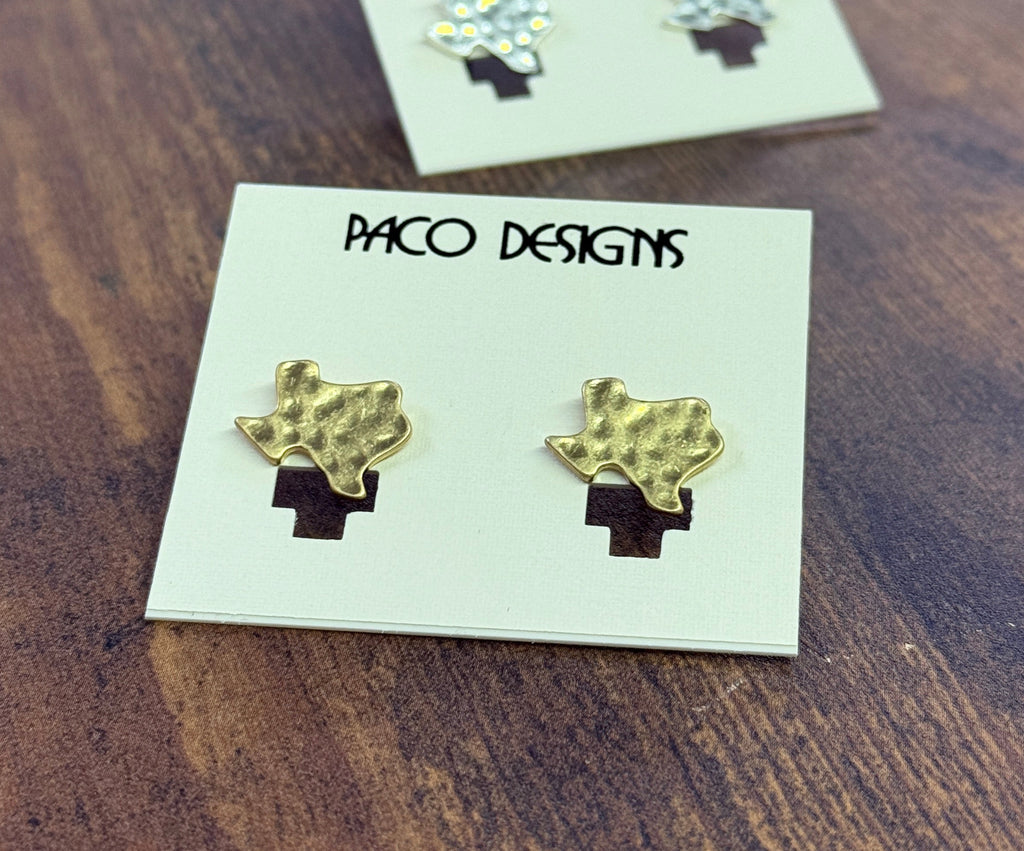 Dainty Gold Hammered Texas Silhouette Post Earrings