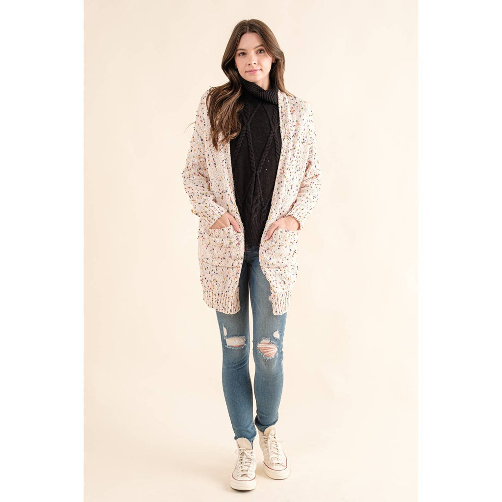 CARDIGAN W RAINBOW POPCORN SPECKLES