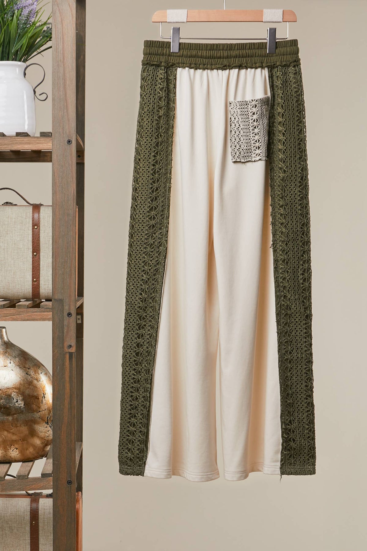 Lace Accents Patchwork Maxi Pants