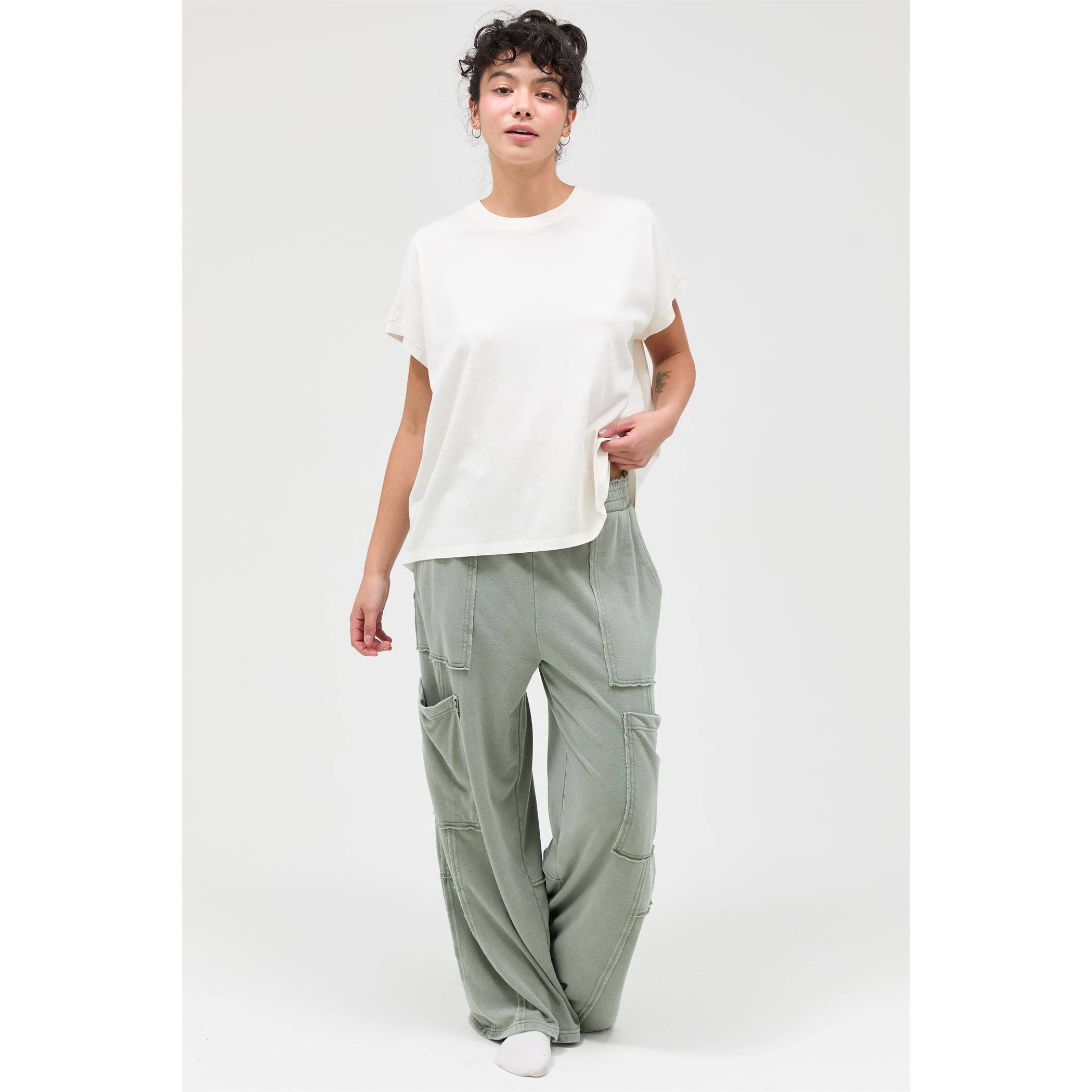 Mineral Wash Wide Leg Cargo Pants