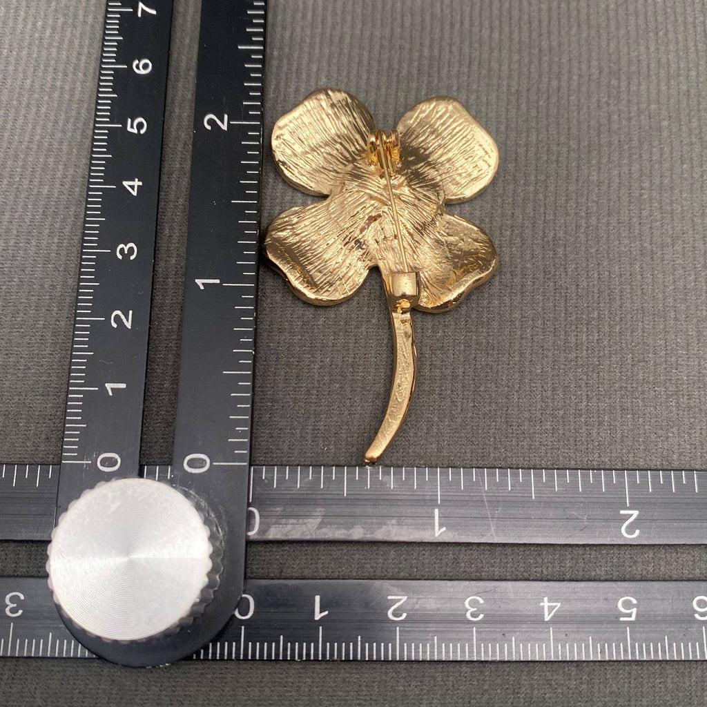 Rhinestone Inlaid Enamel Four-leaf Clover Brooch
