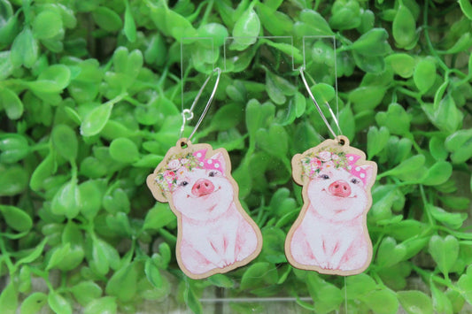 Floral Crown Pig Dangle Earrings