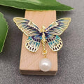 Pearl Charm Enamel Butterfly Brooch