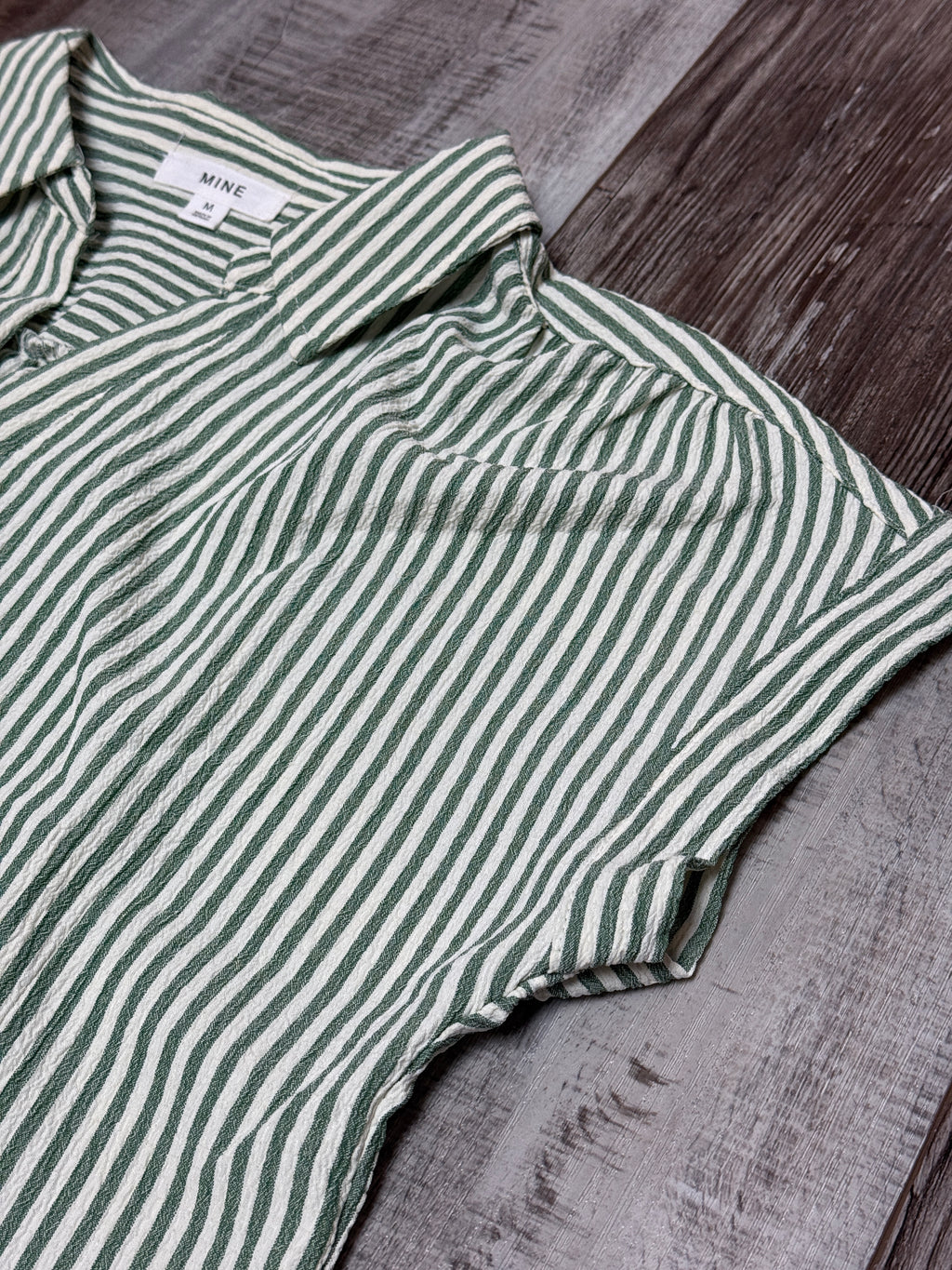Green & White Stripe V-neck Collared Top by Mine