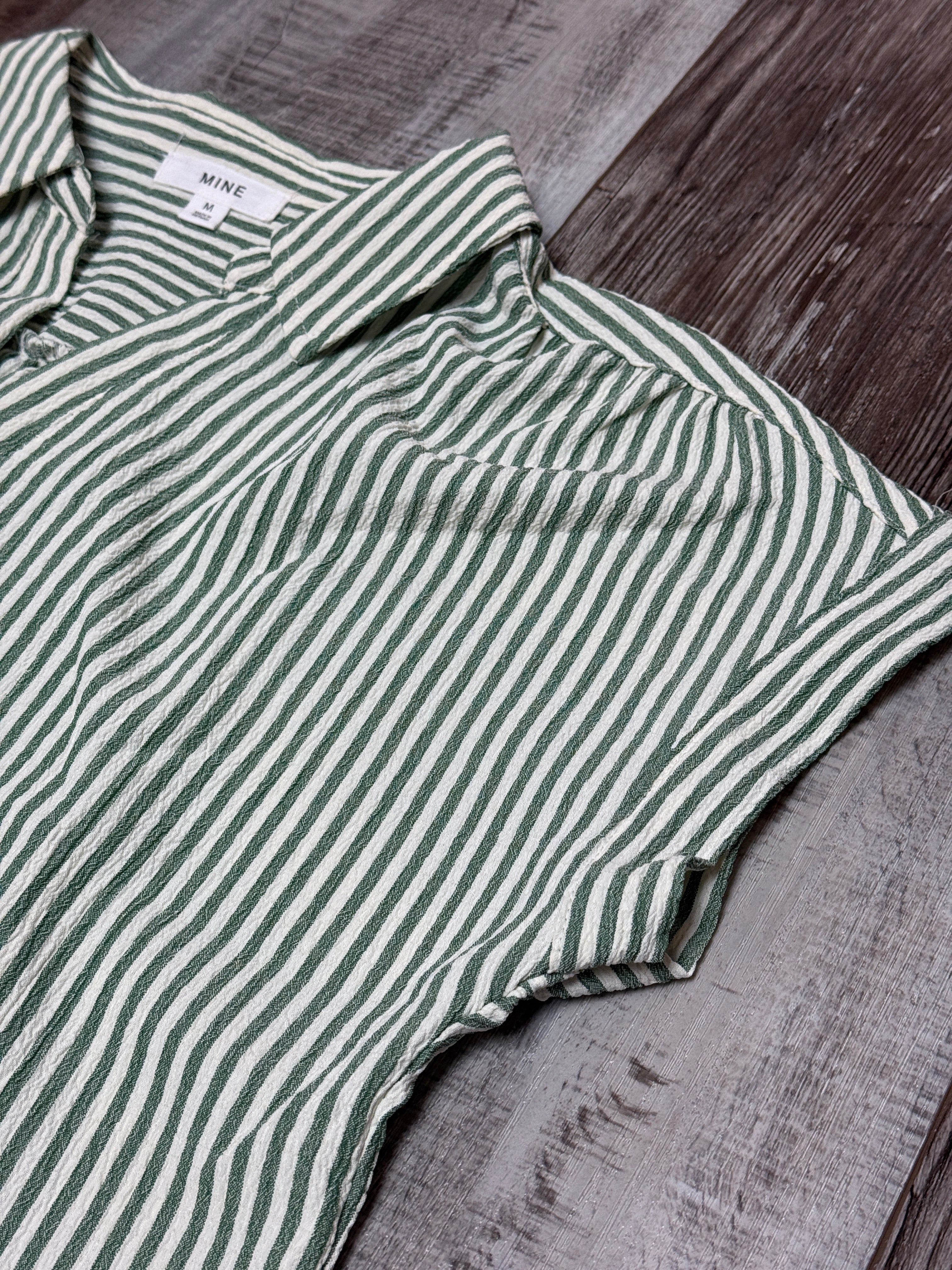 Green & White Stripe V-neck Collared Top by Mine
