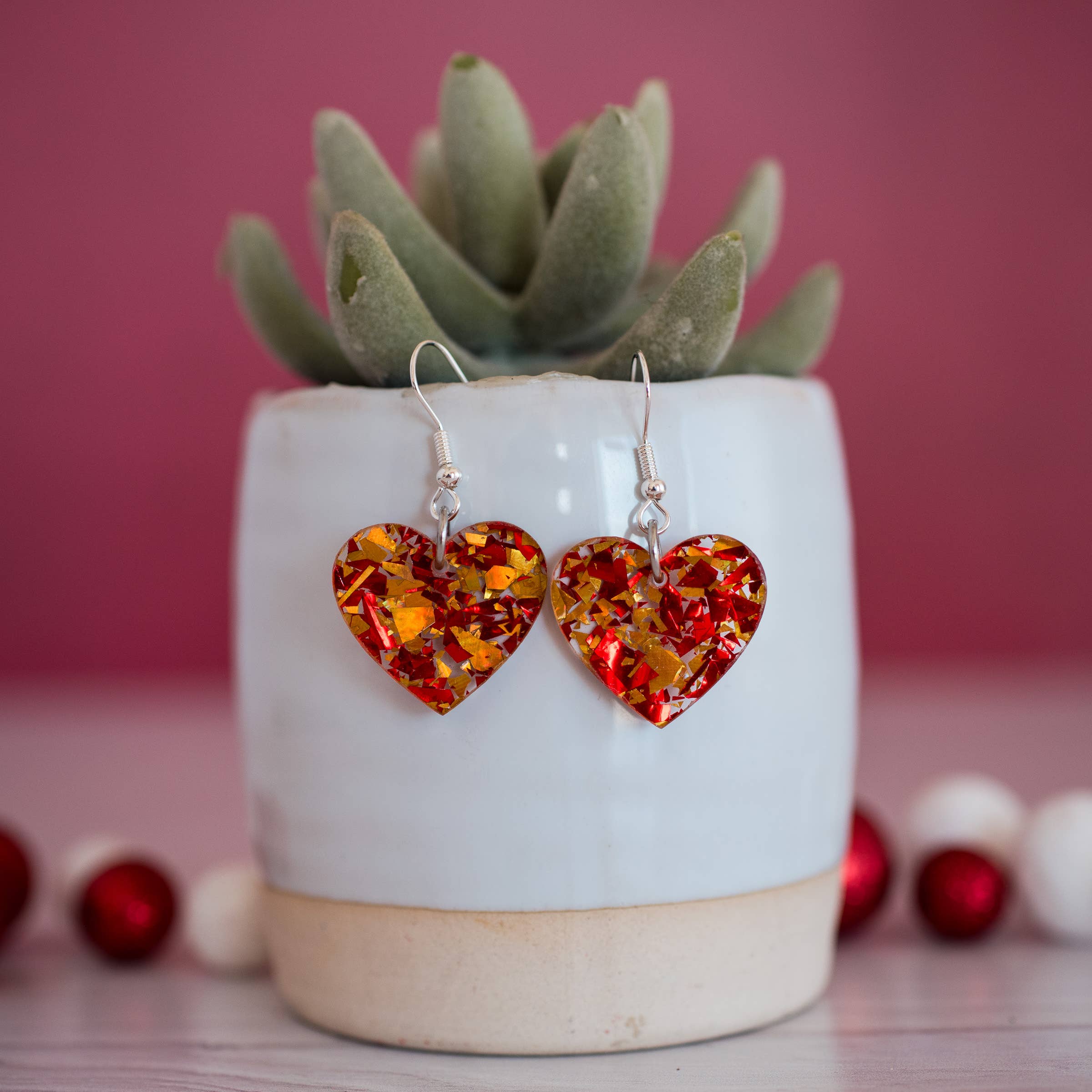 Petite Kansas City Football Glitter Flake Heart Dangles