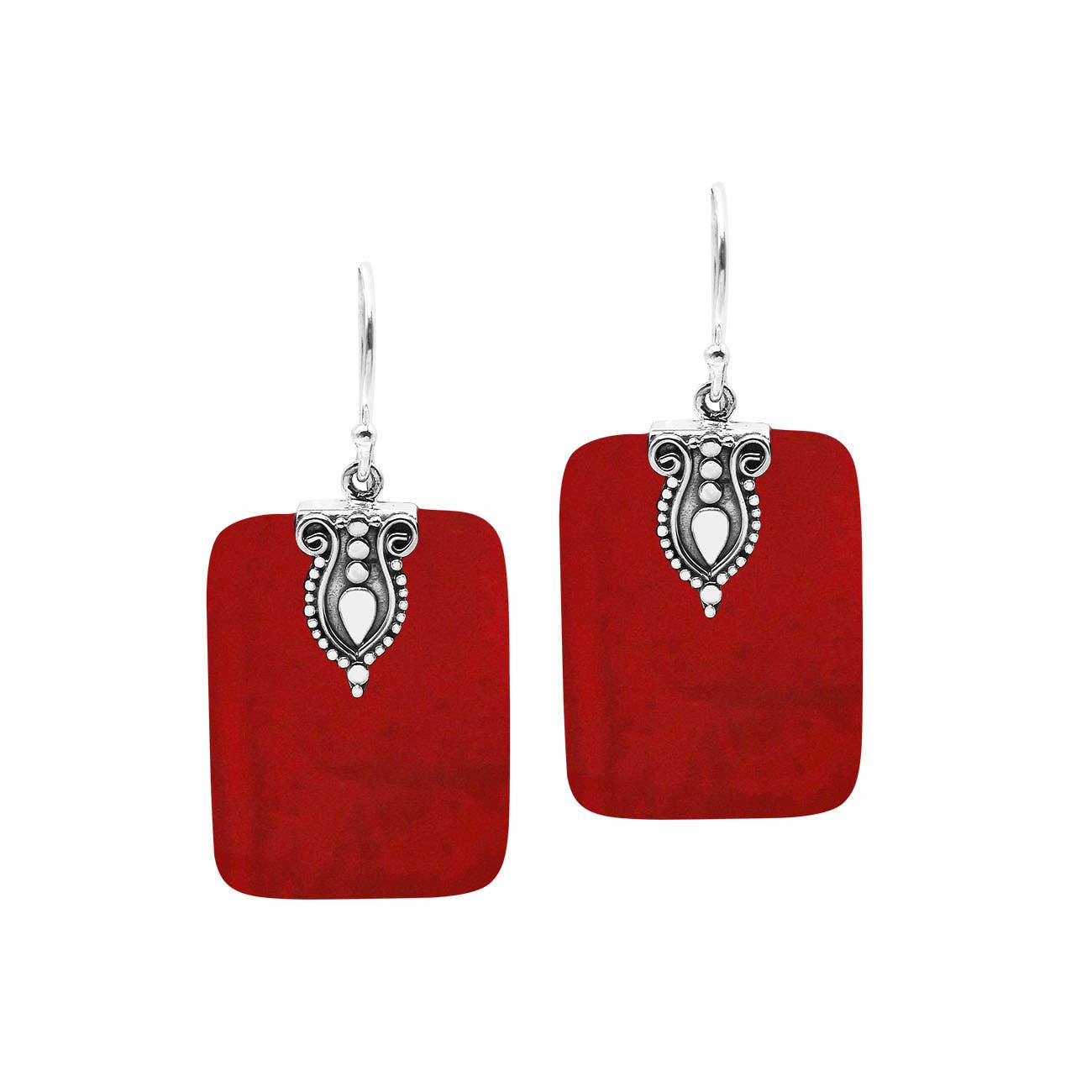 Square Coral Sterling Silver Earrings