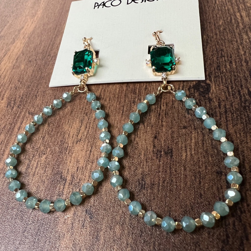 Gold Gem Top Beaded Teardrop Earrings