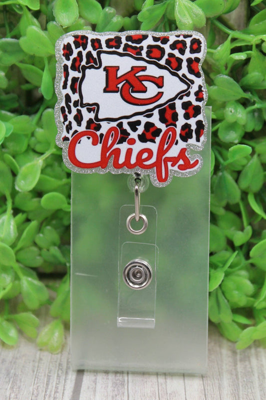 Football, KC Chiefs on Leopard Badge/ID Holder Reel