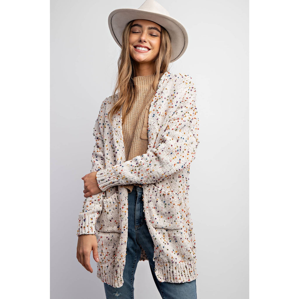 CARDIGAN W RAINBOW POPCORN SPECKLES