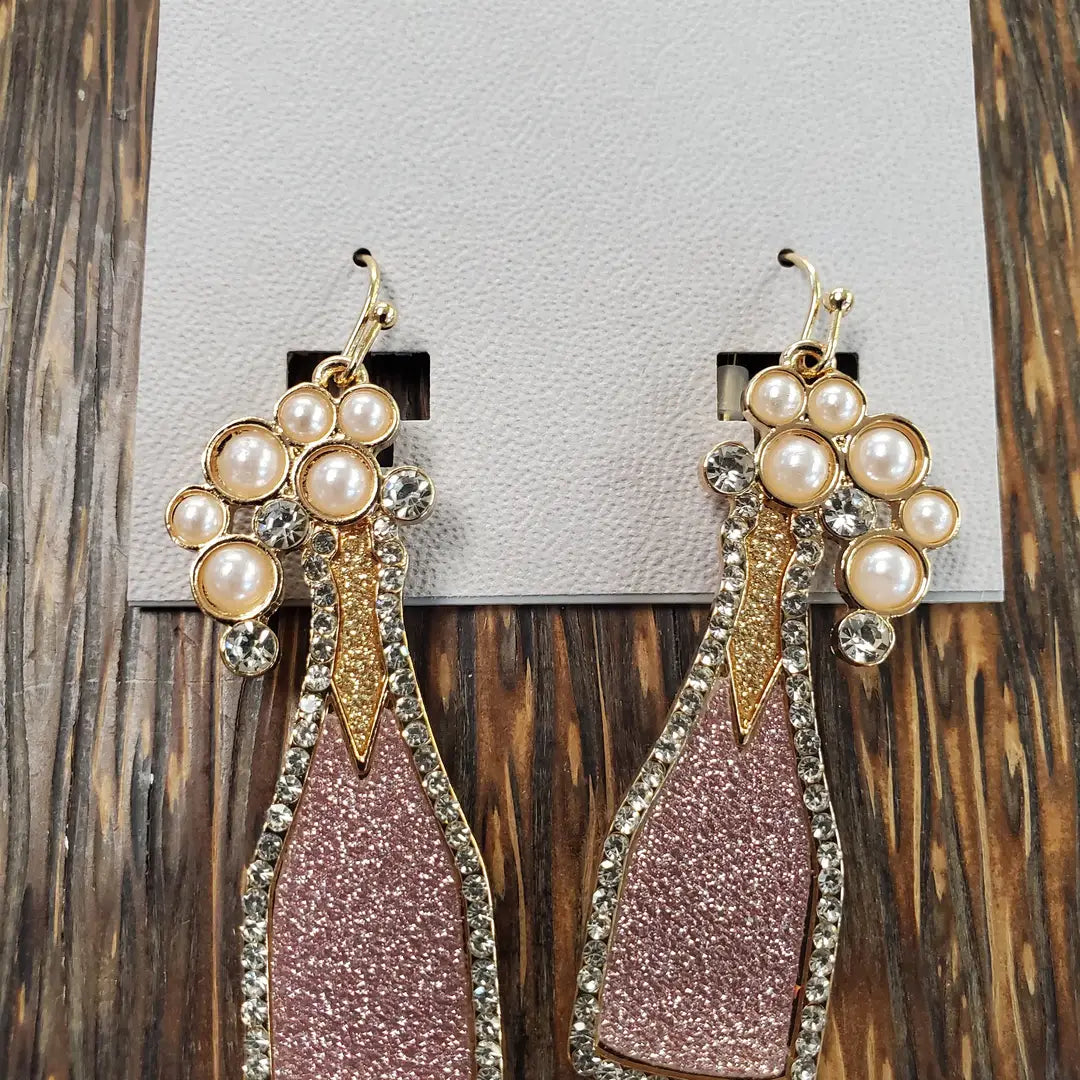 Gorgeous Crystal Champagne Bottle  Earrings. POP!